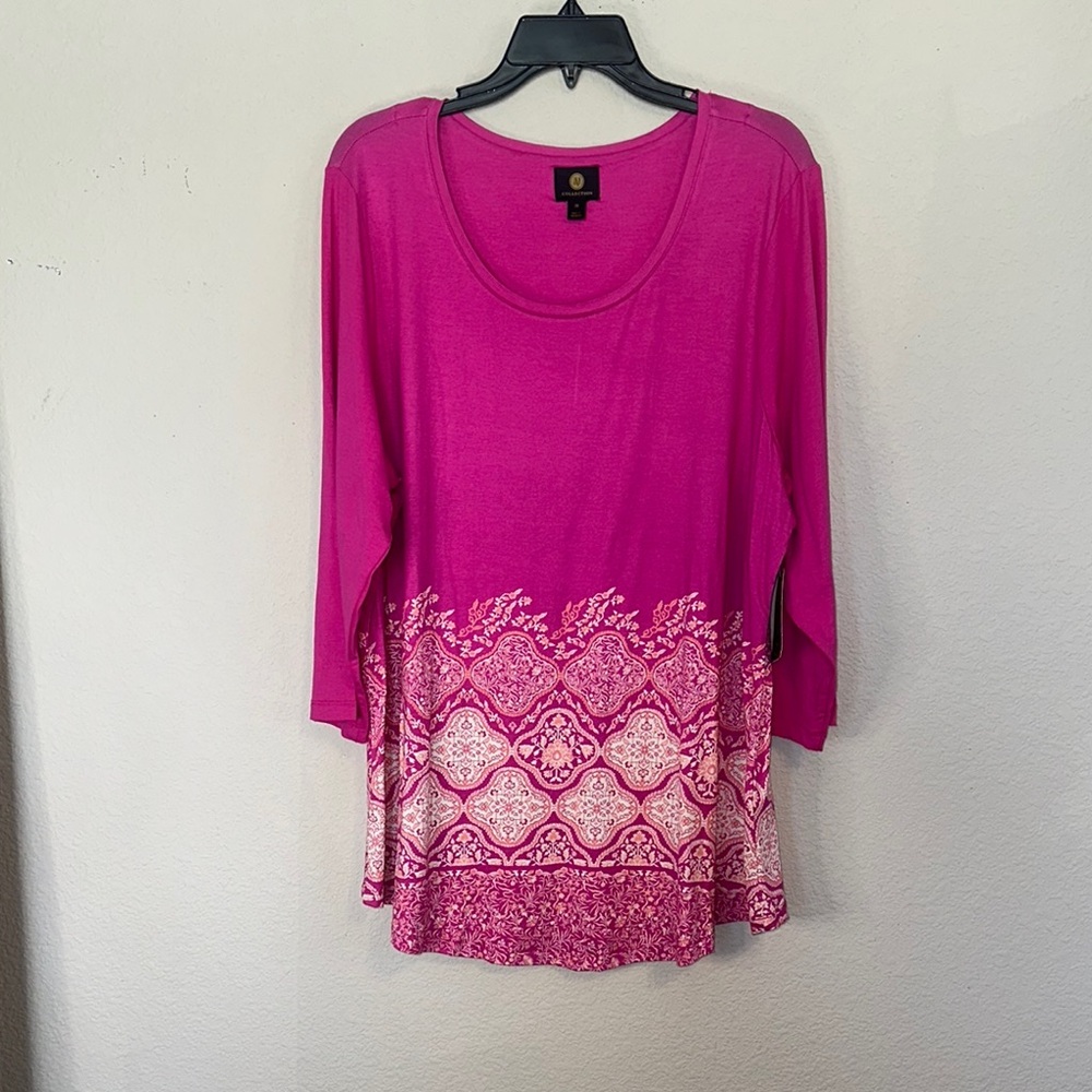 JM Collection Pink Relaxed Tunic with Embellished Hem‎